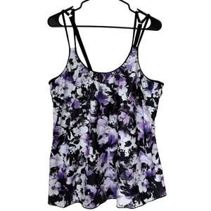 Talisea Purple Floral Plus Size Swim Tank Top Adjustable Straps Size XXL